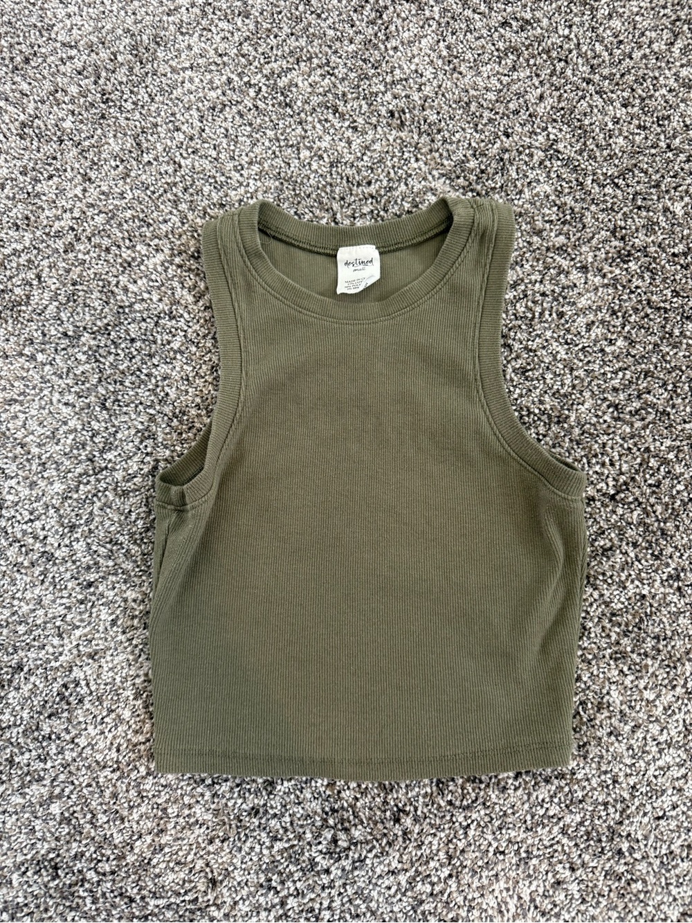 Olive Green Ribbed Cropped Tank Top